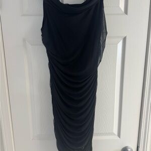 Bebe Mesh Little Black Dress with ruching